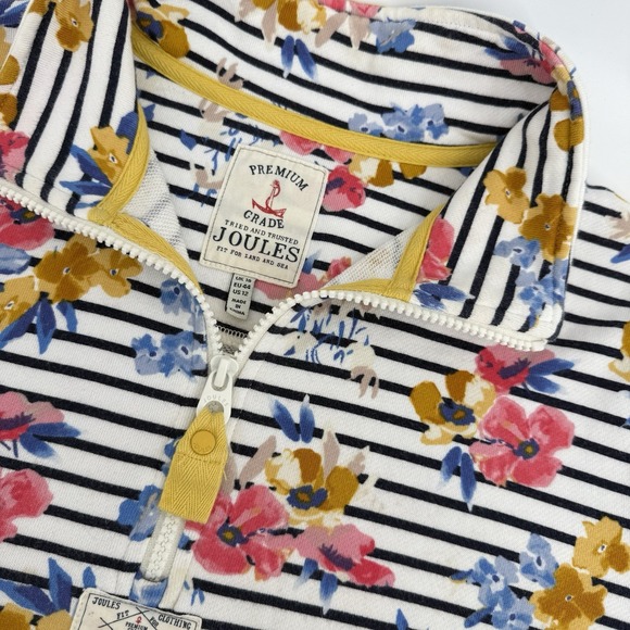 Joules Women's US 12 1/4 Zip Pullover Floral Stripe Sweatshirt Casual Coastal - Picture 4 of 10
